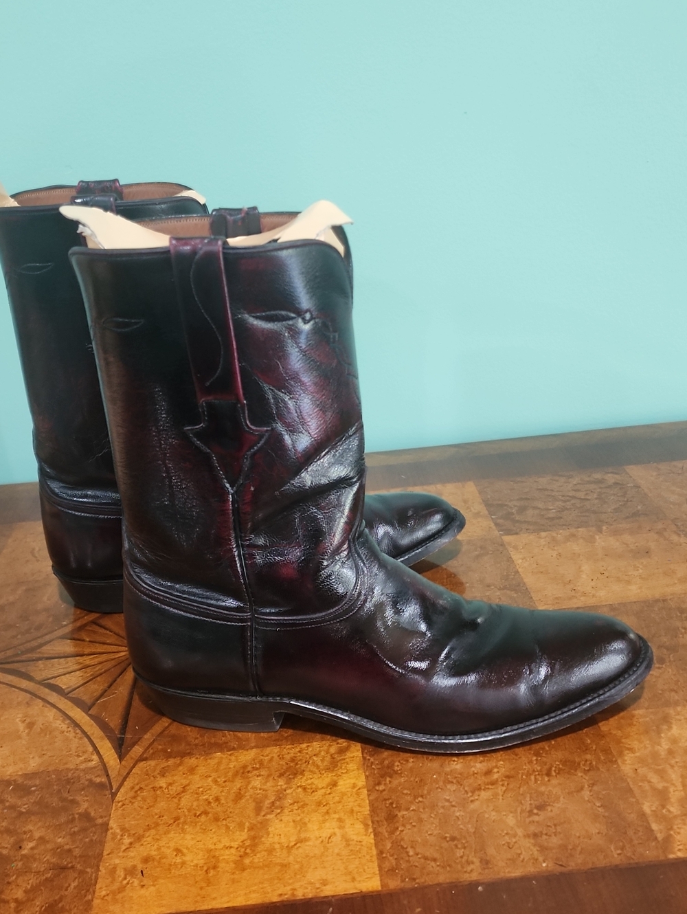 Lucchese Burgundy and Black Cherry Leather Western Boots